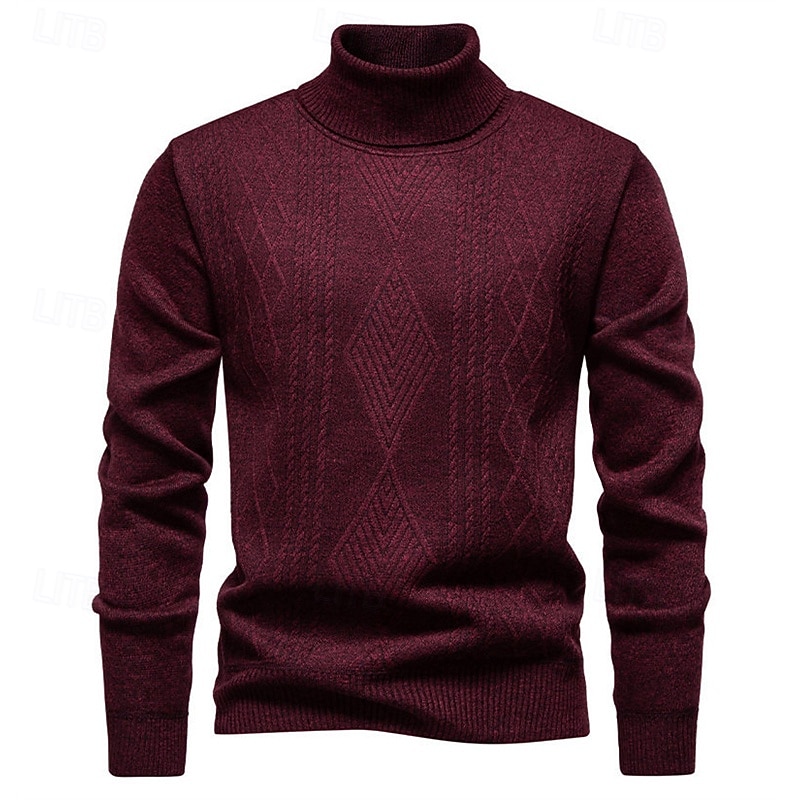 Herren Pullover Strickpullover Gerippt Stricken Normale Oberteile Gestrickt Einfach Rollkragen Mode Basic Urlaub Alltagskleidung Bekleidung Herbst Winter Wein Schwarz S M L 2025 - $17.99 –P3