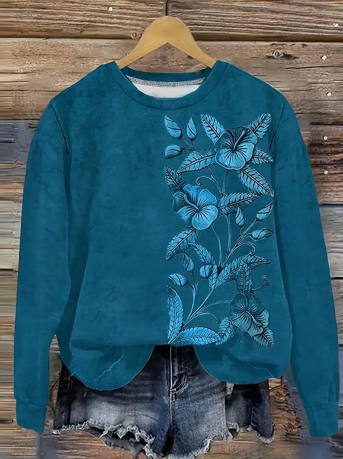 نسائي كنزة صوفية ورد الرسم كاجوال كم طويل رقبة عالية مدورة قمصان عادية فضفاض المنزل عمل أزرق أرجواني بني أخضر أزرق داكن الربيع الخريف الشتاء 2026 - $28.99 –P5