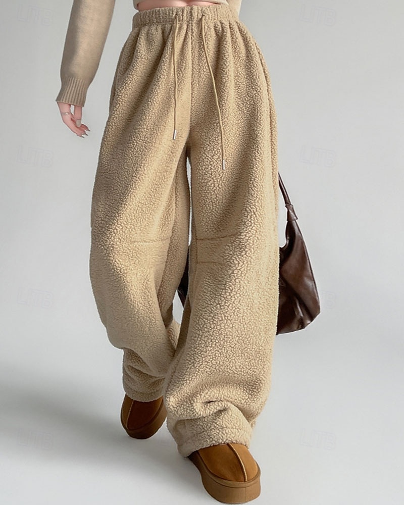 Per donna Culotte Gamba Larga Pantaloni in Pile Streetwear Casual Lunghezza intera Vita media Semplice Tasca Elastico in vita Coulisse alla gamba Confortevole Micro-elastico Vacanza Streetwear del 2025 a $24.99 –P3