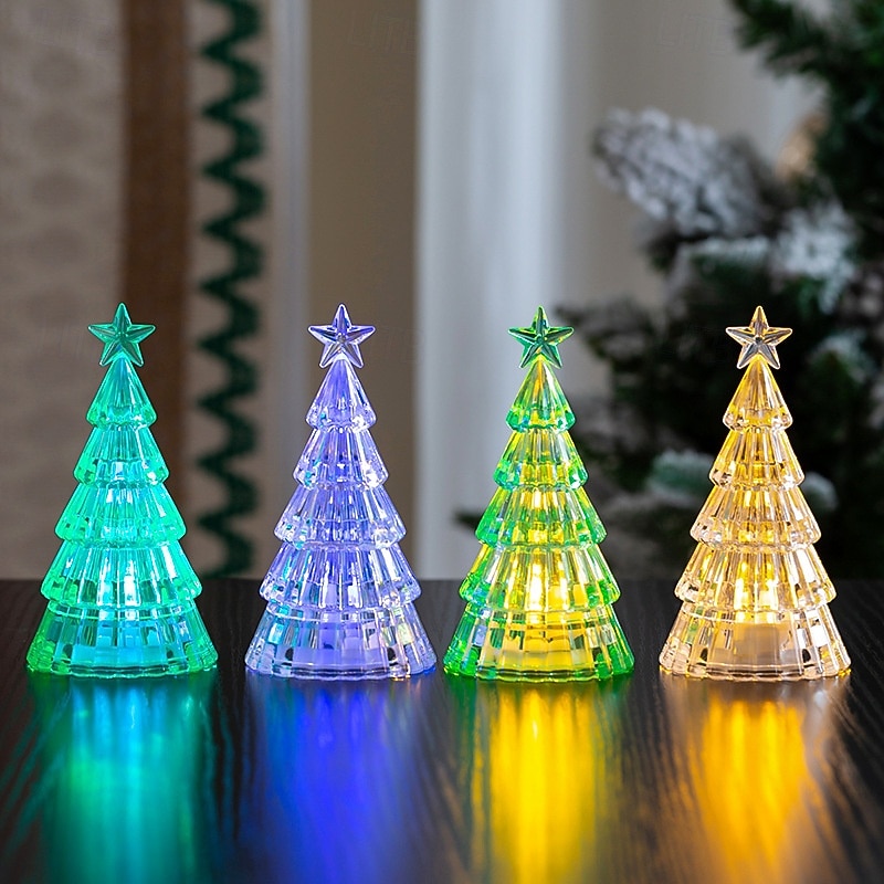 1 Pc 15.2 * 7.8CM/11.2 * 5.8CM Christmas Crystal Christmas Tree LED Night Light Desktop Decorative Light AG13 * 3 Battery/AAA Battery 2025 - CAD $3.99 –P8