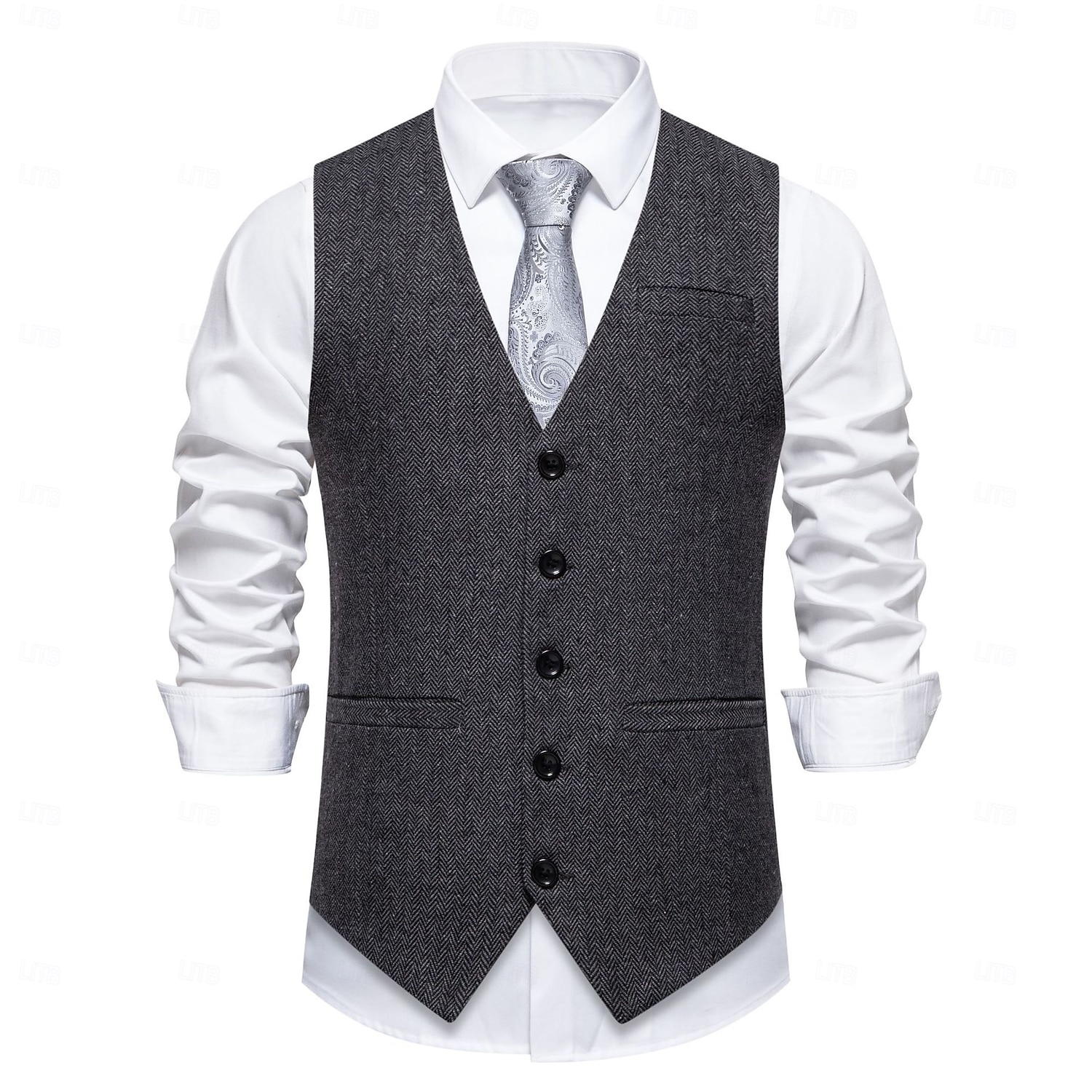 Homme Gilet en tweed Gilet Formel Mariage Vacances Quotidien ancien Mode Printemps Automne Avec Poches Boutons Polyester Confortable Chevrons Simple Boutonnage Col en V Revers Coupe Slim Marron Gris de 2026 ? $36.99 –P4
