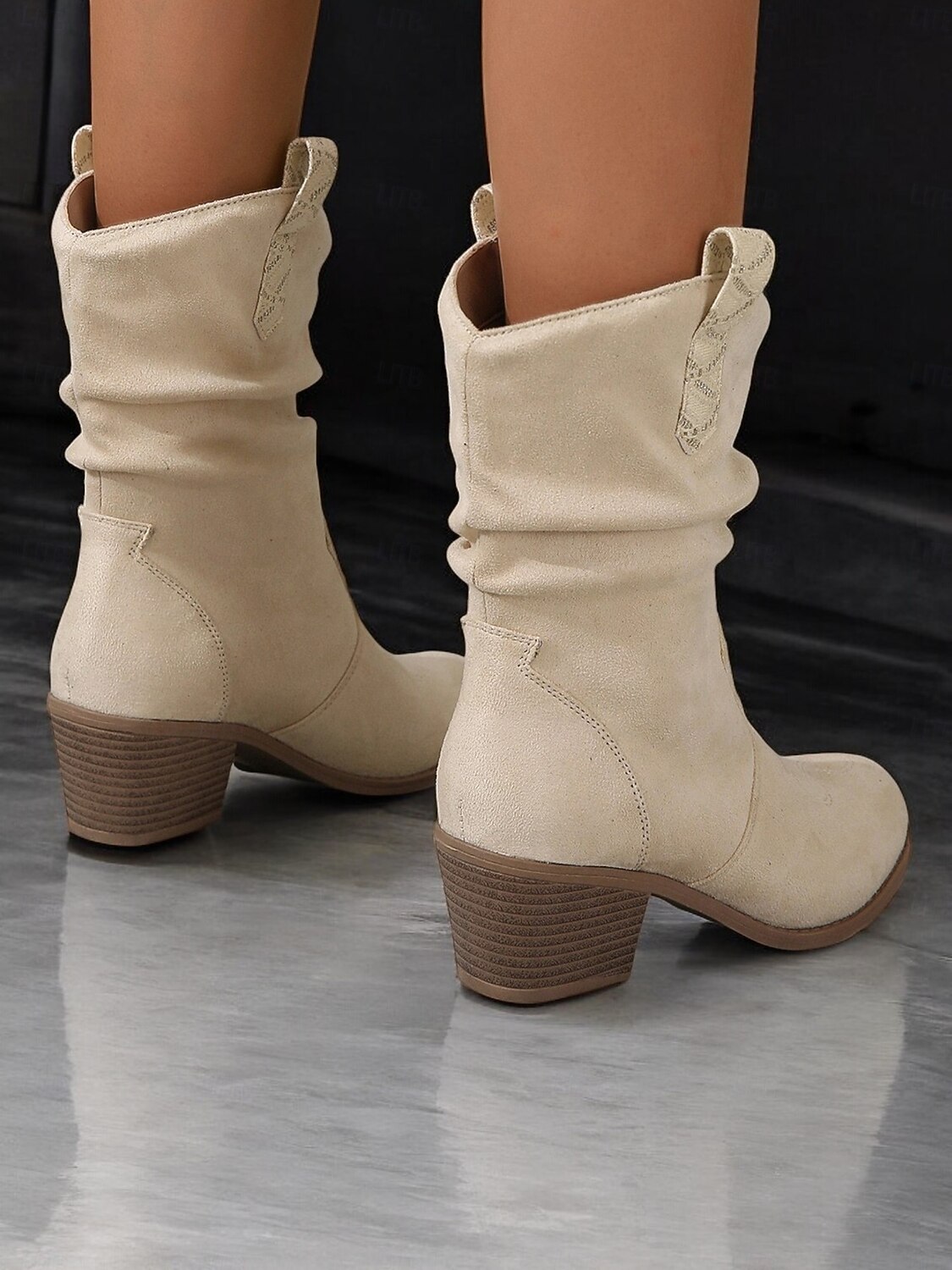 naisten länsimaisen kermanväriset mokkanahkaiset cowboy-saappaat matalalla korkokenällä - täydelliset vapaa-aikaan 2026 - $54.99 –P2