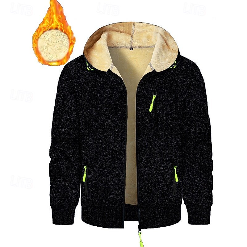 Voor heren Trui met capuchon Hoodie met volledige rits Sherpa Fleece Hoodie Spijkerbroekblauw Zwart Marineblauw Donkergrijs Capuchon Effen Lapwerk Sport & Outdoor Dagelijks Feestdagen Polyester 2026 - $28.99 –P9