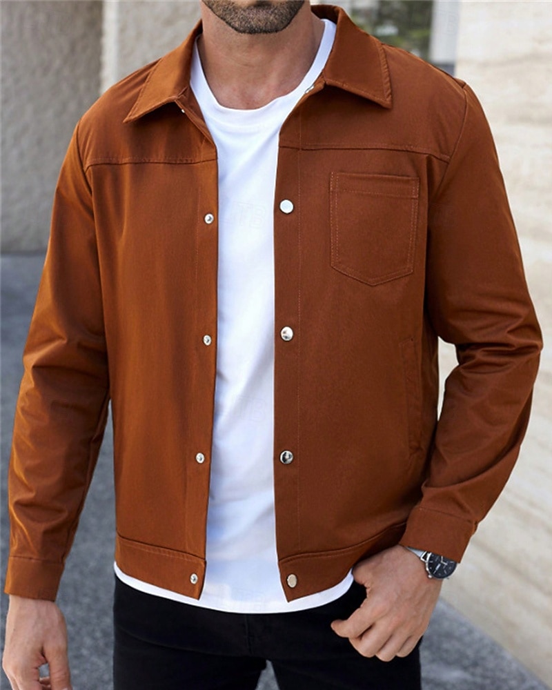 Herren Leichte Jacke Hemdjacke Freizeitjacke Urlaub Täglich Atmungsaktiv Knöpfe Frühling Herbst Einfach Mode Klassisch Revers Regulär Braun Jacken 2025 - $23.99 –P2