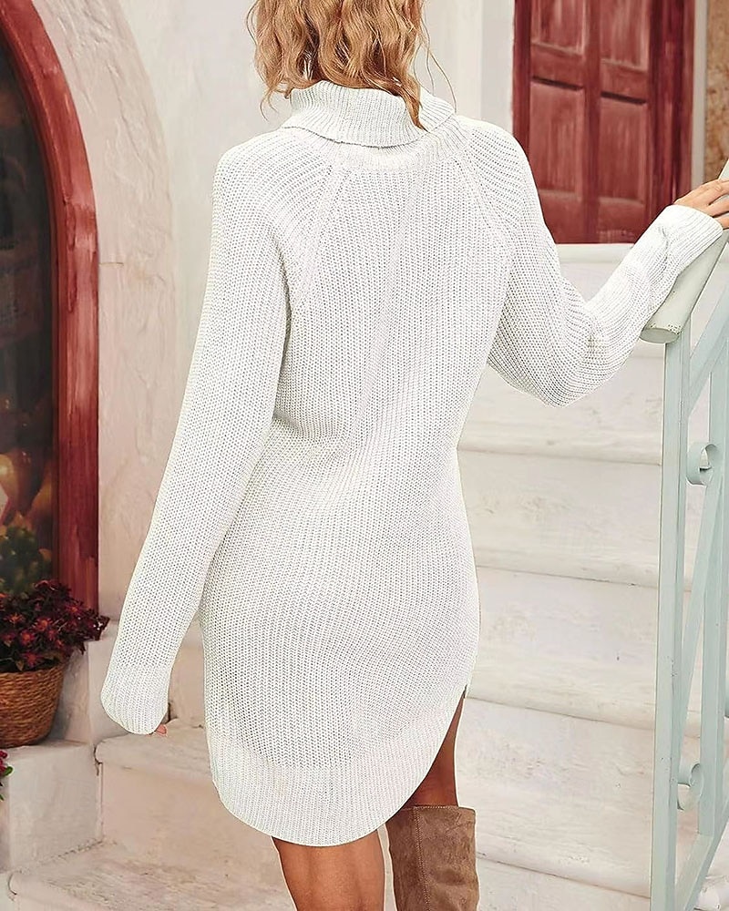 Femmes Mini Robe Robe Pull Mode Moderne Quotidien Fête Sortir Coupe régulière Uni manche longue Col roulé Noir Blanche Vert Véronèse Fuchsia Automne Hiver de 2025 ? $39.99 –P14