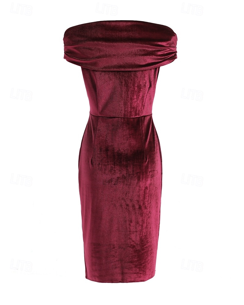 Femmes Robe Midi Robe en Velours Robe de Soirée Robe de Cocktail Robe fourreau Élégant Moderne Soirée Coupe régulière Uni Manche Courte Épaules Dénudées Noir Vin bleu marine Bleu paon Printemps de 2025 ? $26.99 –P10
