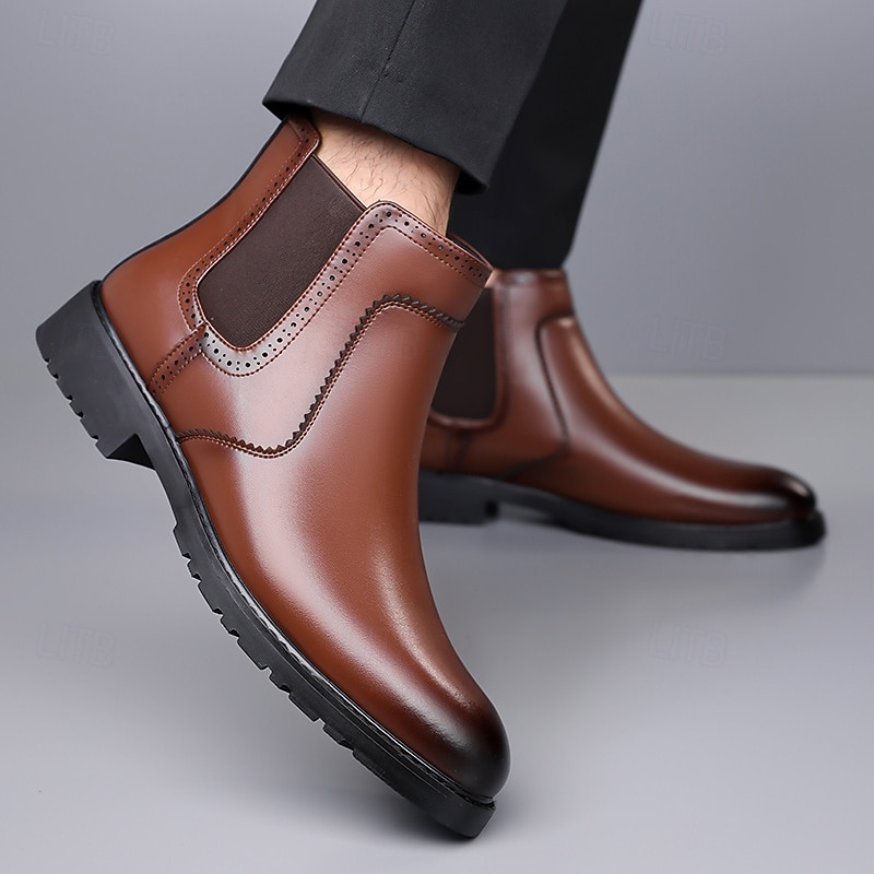 Homme Bottes Rétro Marche ancien Quotidien Cuir PU Confortable Bottes Mi-Mollet Mocassin Brun foncé Noir Printemps Automne de 2025 ? $54.99 –P9