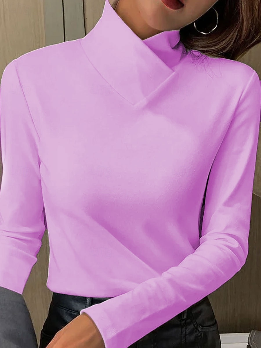 Damen T Shirt Einfach Elegant Vintage Stilvoll Langarm Hoher Ausschnitt Normale Oberteile Täglich Blau Rosa Purpur Orange Grün Frühling Herbst Winter 2026 - $25.99 –P3