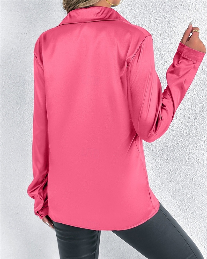 Per donna Camicia Camicia in raso Tinta unica Elegante Casual Manica Lunga Colletto a Camicia Top Regolari Quotidiano Uscire Bottoni Rosa Viola Verde Primavera Autunno del 2025 a $16.99 –P16