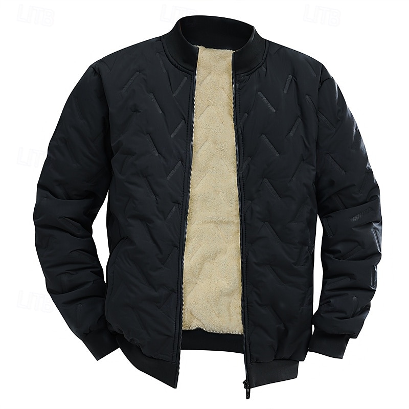 Men's Winter Jacket Quilted Jacket Fleece Jacket Parka Pocket Polyster Fleece lined Vacation Daily Wear Date Regular Fashion Casual Comfortable Thermal Warm Fall Winter Solid / Plain Color Black 2026 - $34.99 –P4