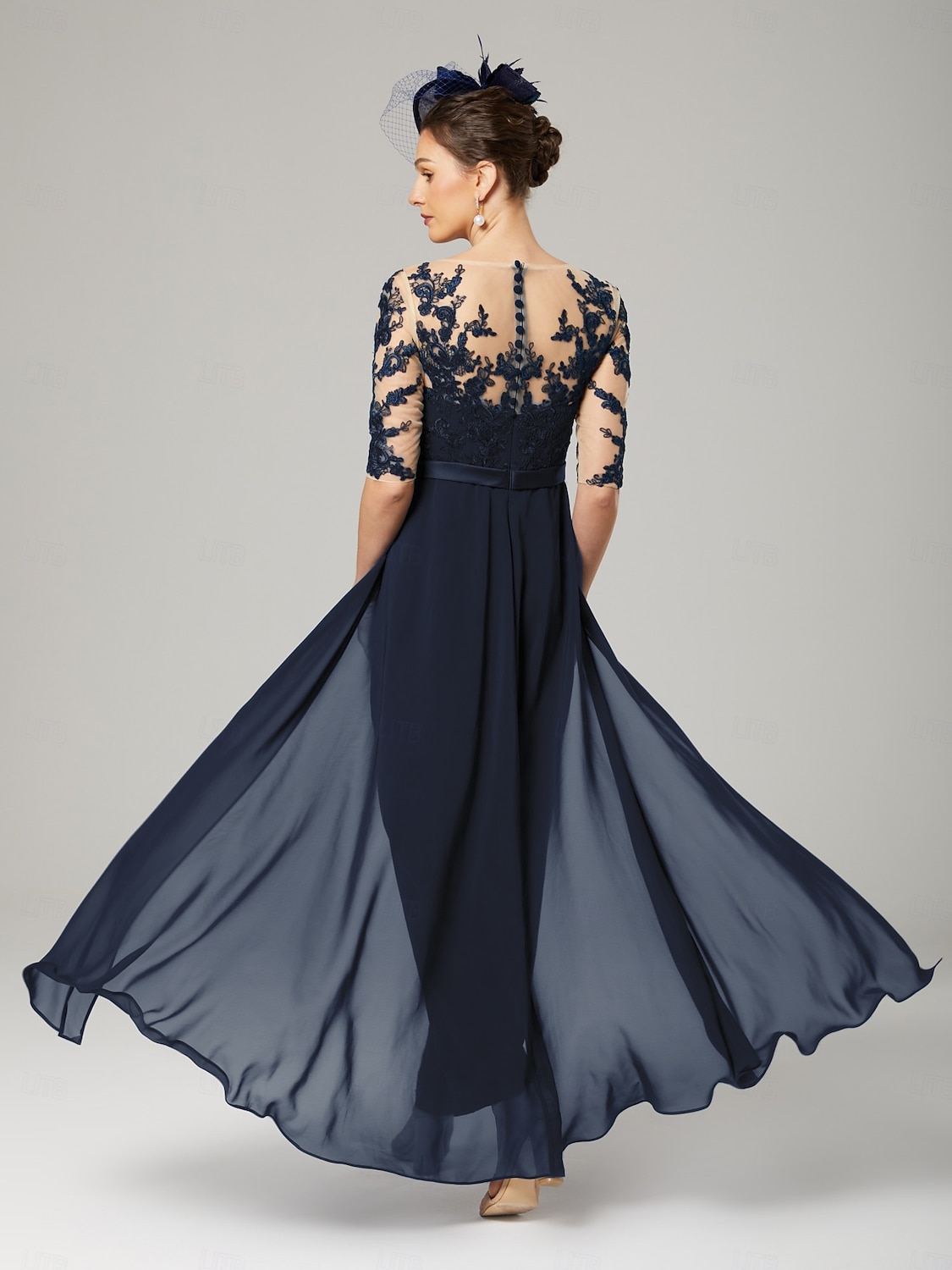 Kombinezon dla Matki Panny Młodej Formalna Gość Ślubna Elegancka Przyjęcie Wykrojony Rękaw 3/4 Długości Kostek Chiffon Koronka z Aplikacjami 2025 - $169.99 –P2