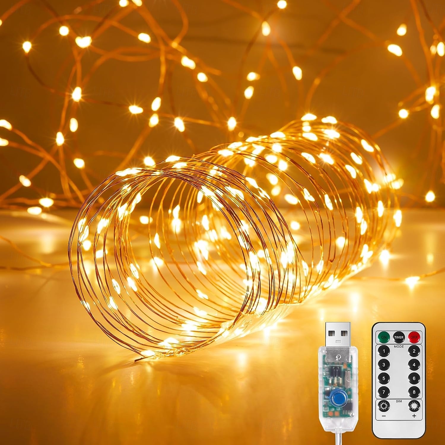 2 db 20 m/66 láb 200 led gyöngy karácsony halloween esküvői party fesztivál tündér fényfüzér beltéri és kültéri udvari kerti dekoráció fényfüzér usb tápegység 8 funkciós távirányító 2025 - $20.99 –P17