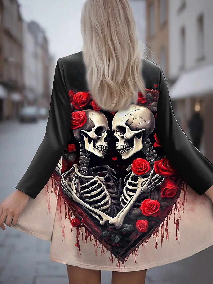 Veste décontractée pour femmes chaude confortable crânes ourlet irrégulier devant ouvert élégant vintage moderne floral rue décontracté quotidien long sans col à manches longues vêtements d'extérieur de 2025 ? $26.99 –P1