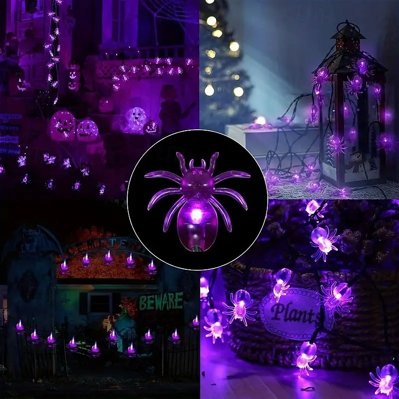 Guirlande lumineuse solaire d'extérieur en forme d'araignée et de chauve-souris, imperméable, 6,5 m, 30 LED, 8 modes d'éclairage, idéal pour un jardin, un balcon, une clôture, un porche ou une fête de 2025 ? $19.49 –P8