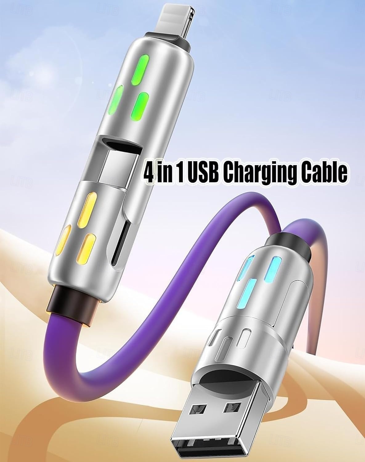 Cavo di ricarica USB 4 in 1, ricarica rapida max 60 W per connettori USB C/USB-A/Type-C/Lightning, cavo indicatore LED per iPhone 17/16/15, Samsung iPad Android MacBook Power Bank del 2025 a $14.99 –P4
