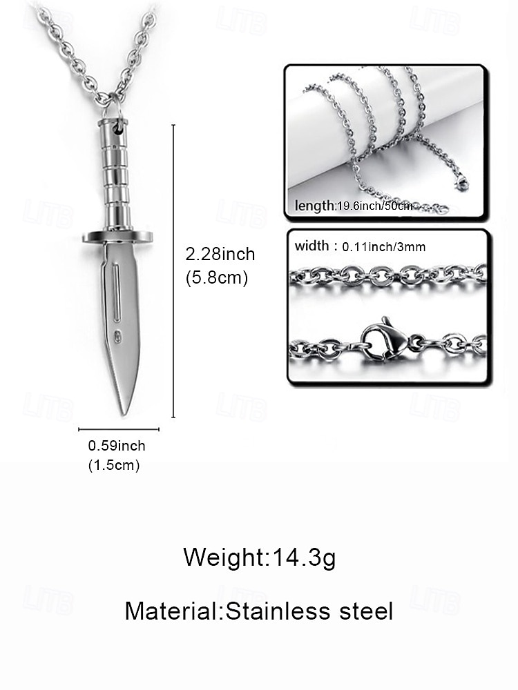 Мужское ожерелье с кулоном в виде кинжала из титановой стали – готическая панк-цепочка с ножом для вечеринки на Хэллоуин, косплея и повседневной носки 2026 - $11.99 –P7