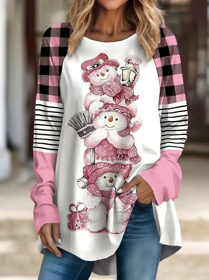 Noël Femmes T-shirt Graphique Animal Motif de flocon de neige ancien Élégant Classique manche longue Col ras du cou Hauts Longs Quotidien Sortir Week-end Imprimé Rose Claire Rouge Bleu Violet Vert de 2025 ? $28.99 –P1