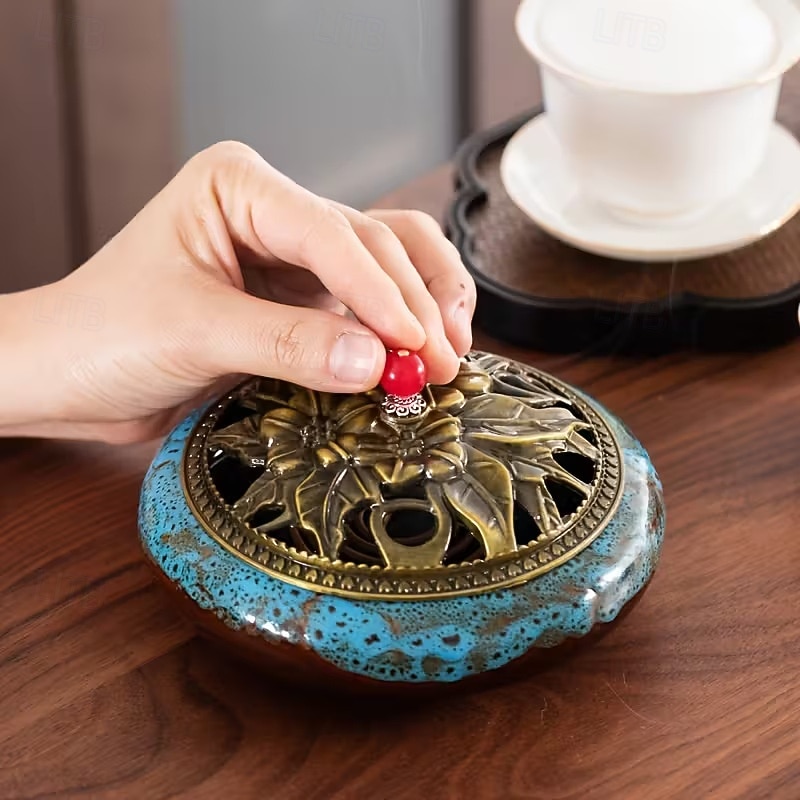 Vintage keramický kadidelnice ideální pro jógovou meditaci a dekoraci místnosti - bez vůně, vhodná pro íd al-fitr (ramadán) 2026 - $21.99 –P1