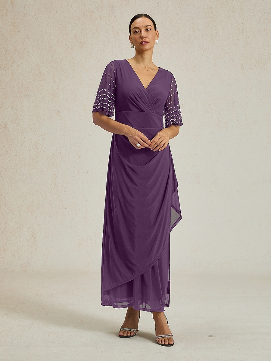 solid short sleeve maxi sheath dress Women's Maxi Dress Sheath Dress Elegant Regular Fit Solid Color Short Sleeve V Neck Ink Blue 2026