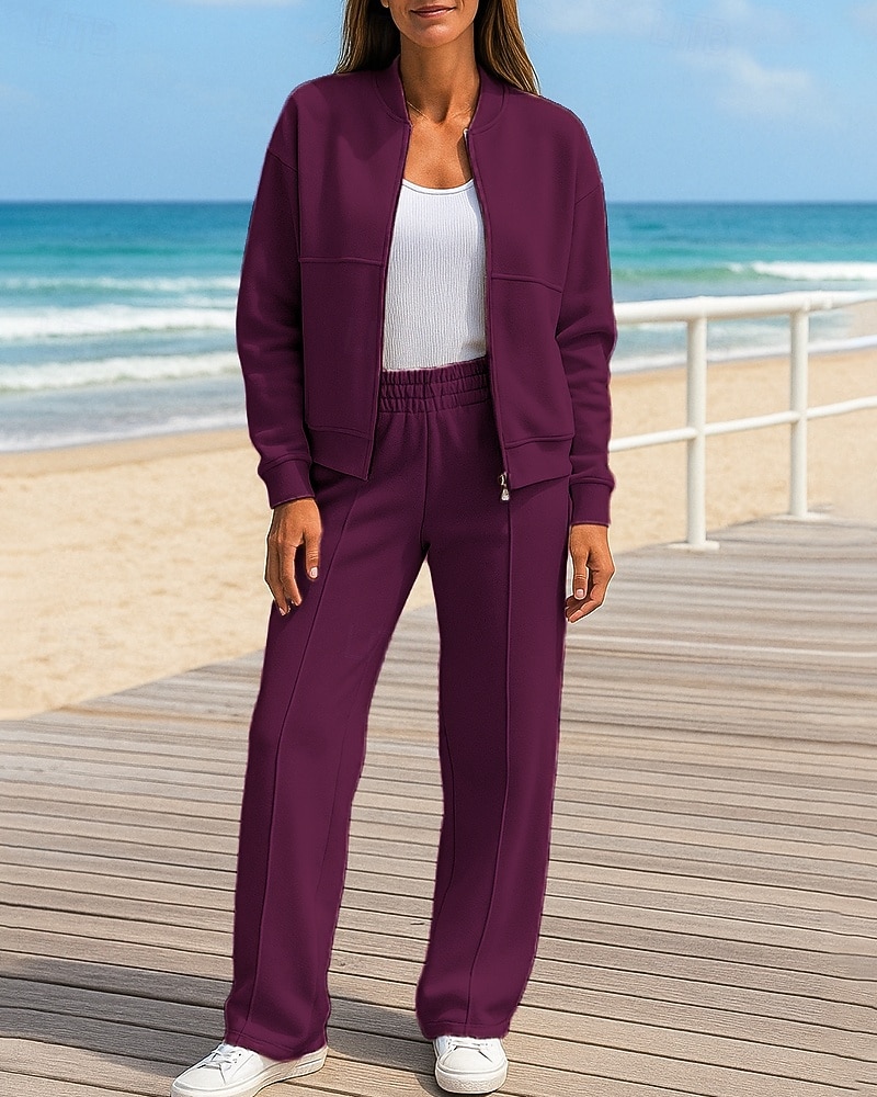 Damen 2-teilige Outfits Lounge-Sweatshirt Tasche Einfarbig Kombination Herbst Schwarz Weiß Spandex Outdoor Reise Sport Feuchtigkeitsableitend Langarm Sport Sportkleidung Mikroelastisch Normale 2026 - $20.49 –P7