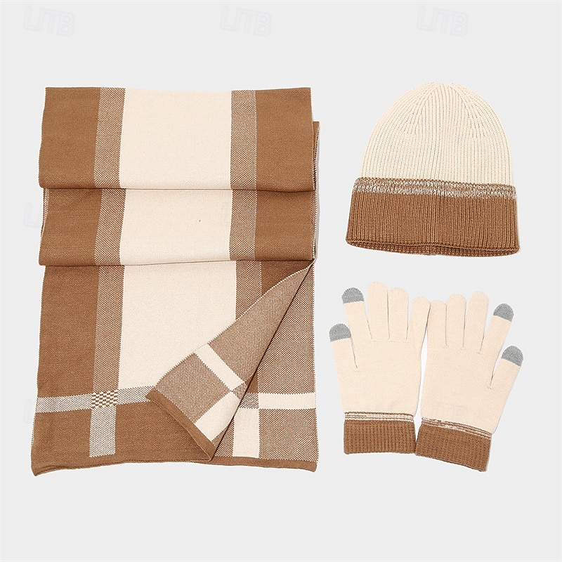 Homens Gorro Chapéus de inverno Gorros Conjunto de chapéu e luvas Gorro de inverno Caqui Cinzento Claro Fibras Acrilicas 3 Peças Tricotado Aconchegante Roupa Diária Para Noite Bloco de cor Quente de 2025 por $28.99 –P16