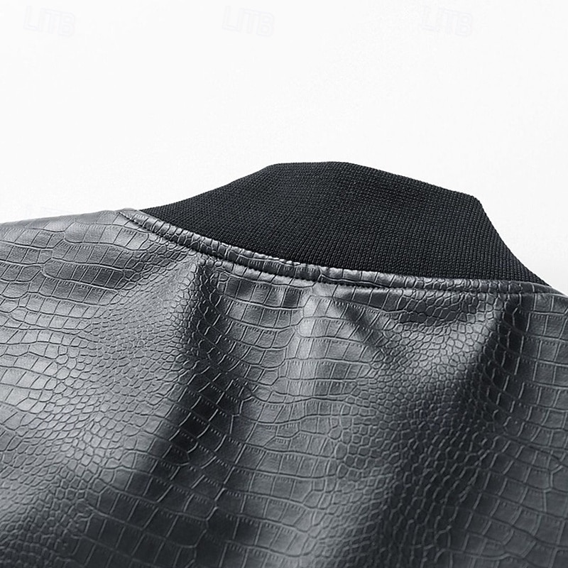 Men's Faux Leather Jacket Biker Jacket Motorcycle Jacket Vacation Daily Windproof Pocket Spring Fall Plain Fashion Classic Stand Collar Regular Black Red Jacket 2026 - $48.99 –P7
