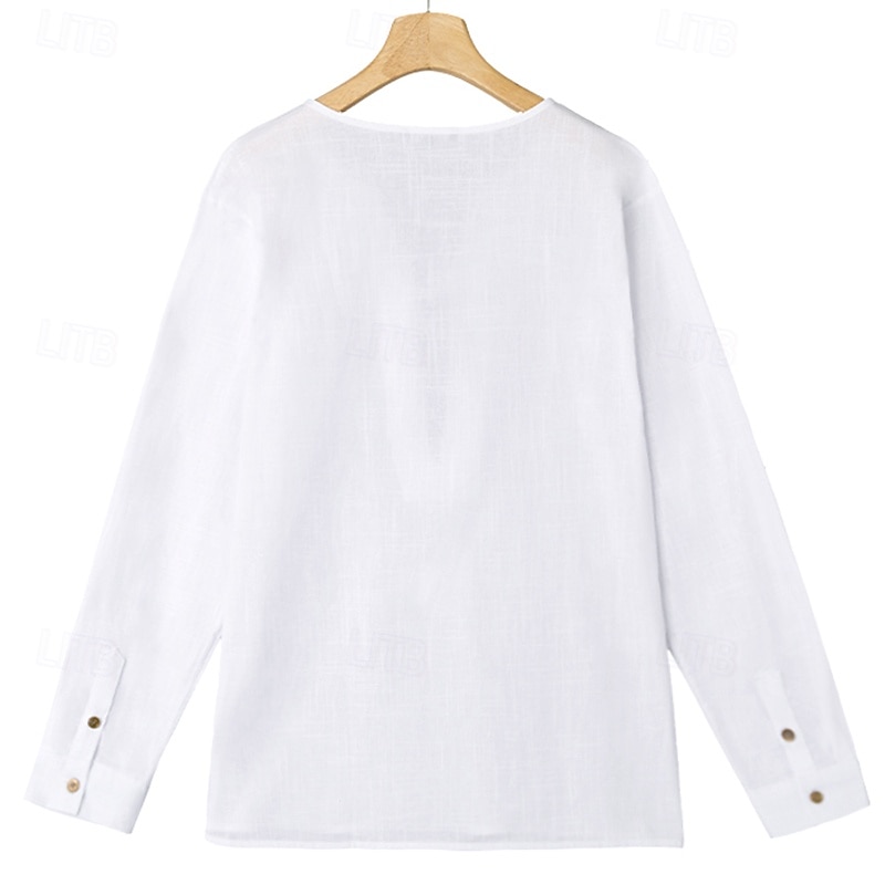 Per uomo Camicia Camicia di lino Camicia Estiva Camicia da Spiaggia Tinta unica Vacanza Casuale Nero Bianco Blu Verde Manica Lunga Henley Estate Primavera Abbigliamento del 2026 a $25.99 –P10
