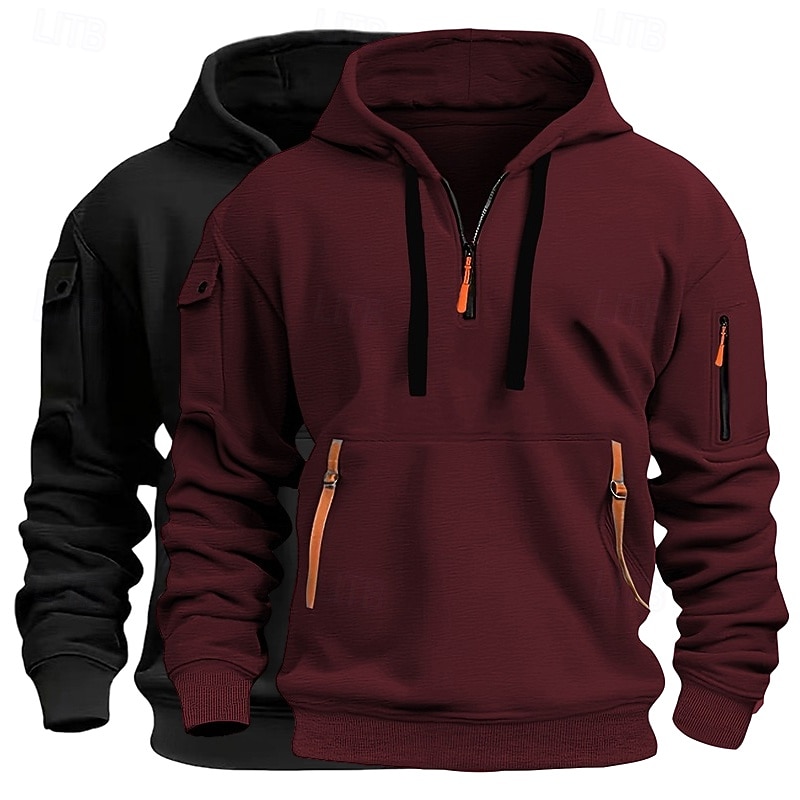 Homme Sweat à capuche Sweat à capuche quart zippé Sweat à capuche tactique Kaki + Noir Gris clair + bleu Gris foncé + Noir Blanc + Gris clair Vin+Noir À capuche Uni Fermeture éclair Sport & Loisir de 2025 ? $39.99 –P8