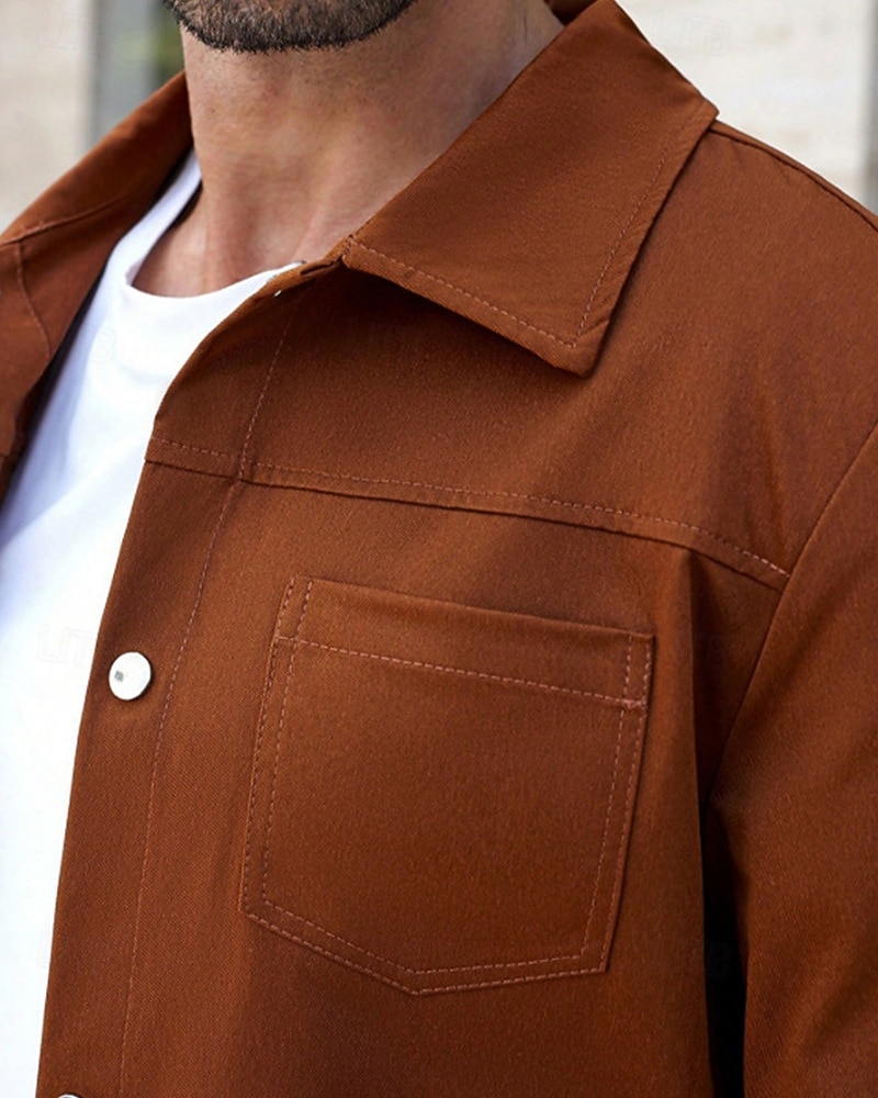 Herren Leichte Jacke Hemdjacke Freizeitjacke Urlaub Täglich Atmungsaktiv Knöpfe Frühling Herbst Einfach Mode Klassisch Revers Regulär Braun Jacken 2025 - $23.99 –P4