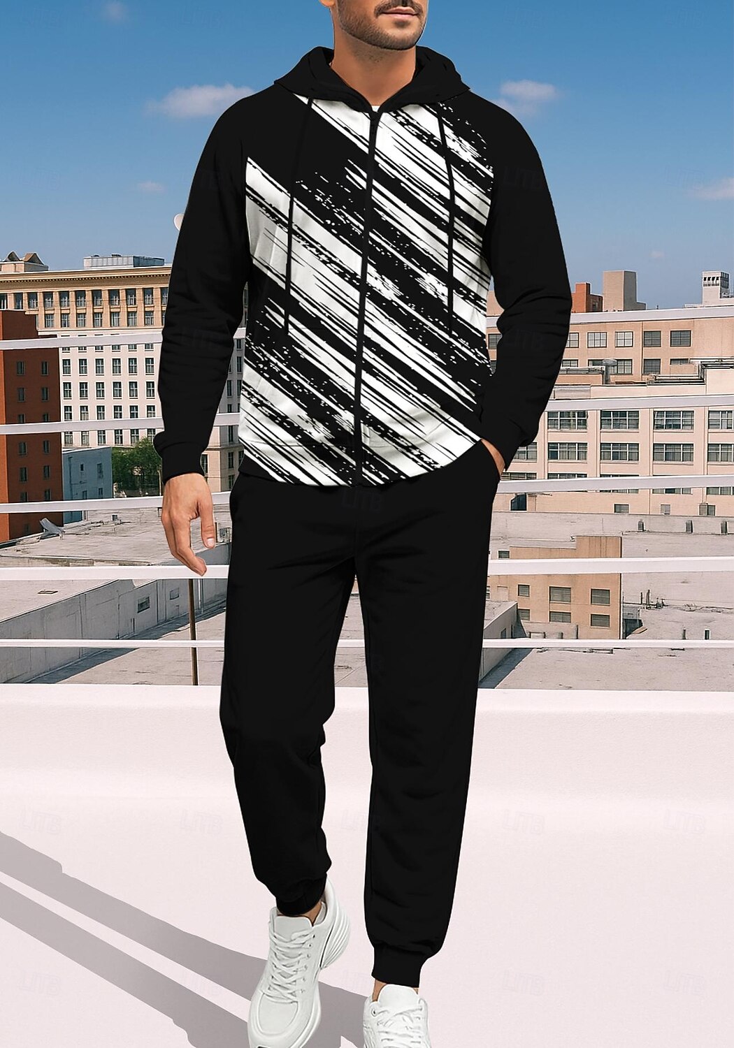 Муж. Толстовка Спортивный костюм Толстовка на молнии Кулиска Карманы Геометрический принт Брюки Толстовка Худи и брюки Осень Красный Тёмно-синий Тренировка в тренажерном зале Повседневный Баскетбол 2026 - $43.99 –P3