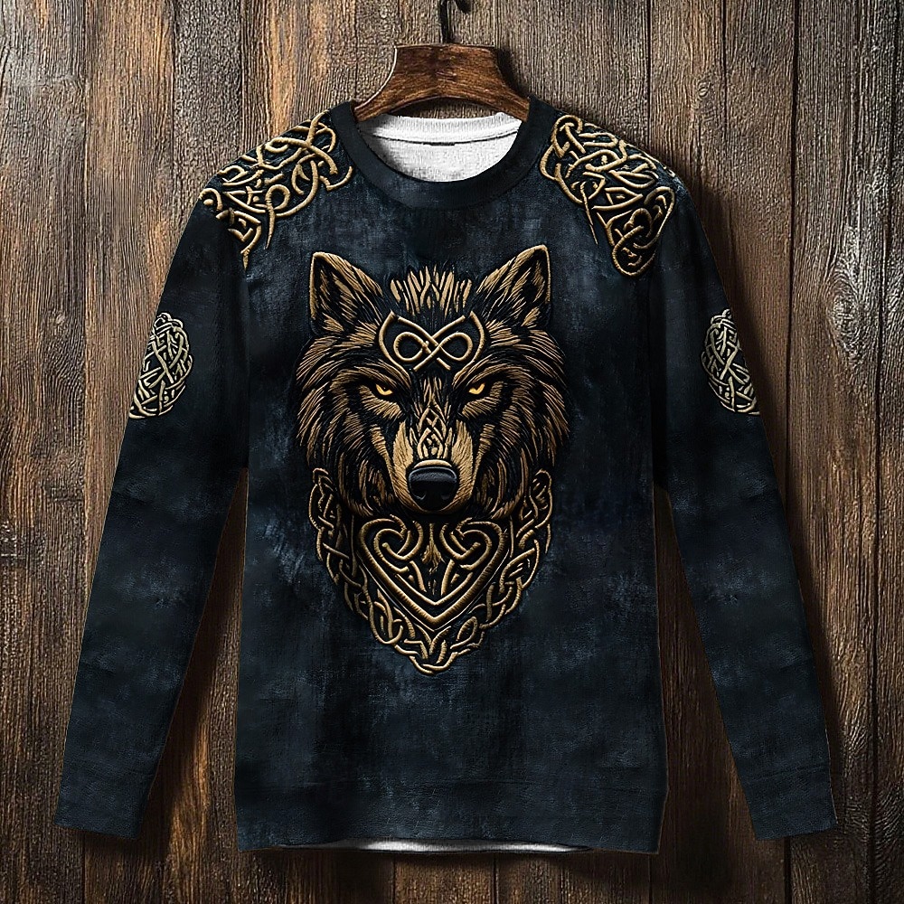 Homens Moletom Azul Preto Marron Gola Redonda Lobo Nó Celta Imprimir Casual Diário Streetwear Vintage Viking Outono Inverno Roupa Moletons Moletons Manga Longa de 2026 por $29.99 –P4