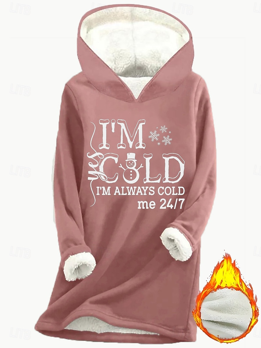 Dame Pullover hettegenser-genser Grafisk Bokstaver Fritid Comfrt Langermet Med hette Lange topper Gate Hverdag Avslappet Trykt mønster Rosa Blå Grå Høst Vinter 2025 - $28.99 –P2