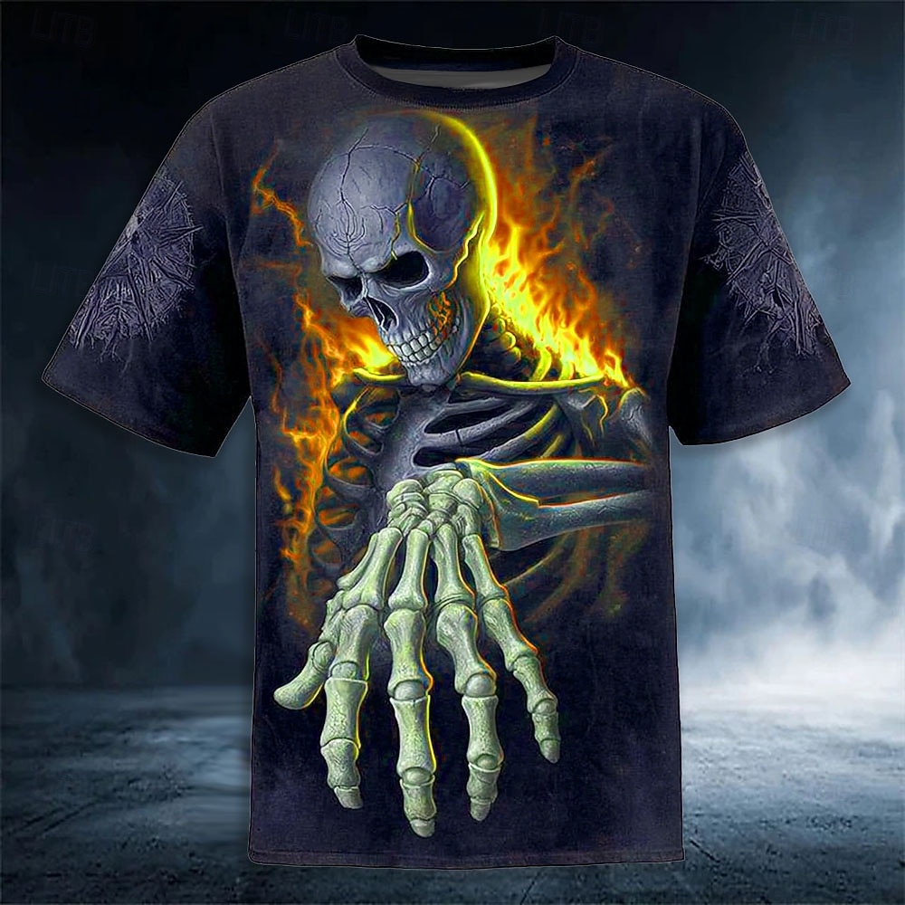 T-Shirt Halloween pentru bărbați cu iluzie optică 3D schelet T-shirt cu mânecă scurtă imprimat 3D tricou cu guler rotund designer exagerat petrecere de groază sărbătoare galben roșu portocaliu vară 2026 - $22.99 –P3