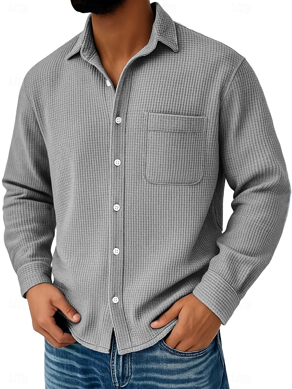 Herren Waffelhemd Freizeithemd Knopfhemd Waffelstrickhemd Schwarz Weiß Wein Marineblau Blau Langarm Einfach Umlegekragen Lässig Täglich Tasche Bekleidung Strickware Mode Streetwear Modern 2025 - $23.99 –P4