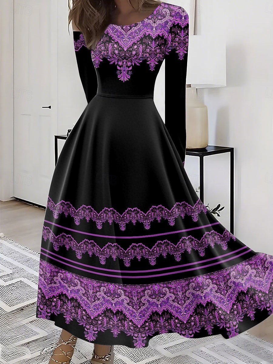 Női Maxiruha A vonalú ruha Fit and Flare ruha Szabadság Alkalmi Boho Parti Napi Alkalmi Normál Grafika Törzsi Hosszú ujj Terített nyak Sárga Medence Bíbor Lóhere Nyár Tavasz Ősz Tél 2025 - $36.99 –P3