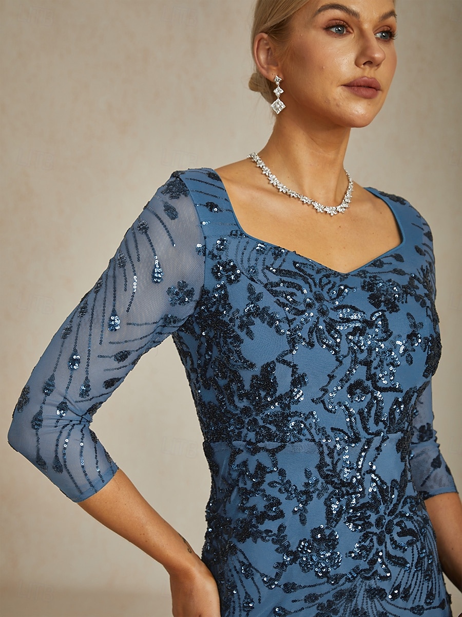 Damen Pailletten Maxikleid Etuikleid Trompete Meerjungfrau Kleid Bodycon Kleid Elegant Formal Cocktailabend Feier Floral 3/4 Länge Ärmel V-Ausschnitt Pfauenblau Frühling Herbst Winter 2025 - $199.99 –P3