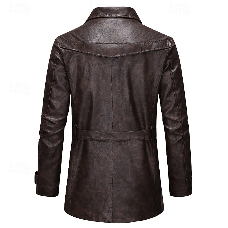 Per uomo Trench in finta pelle Cappotto da marinaio Trench Vacanza Quotidiano Primavera Autunno PU Antivento Capispalla Abbigliamento Moda Classico Semplice Tasca Bavero Monopetto del 2026 a $75.99 –P5