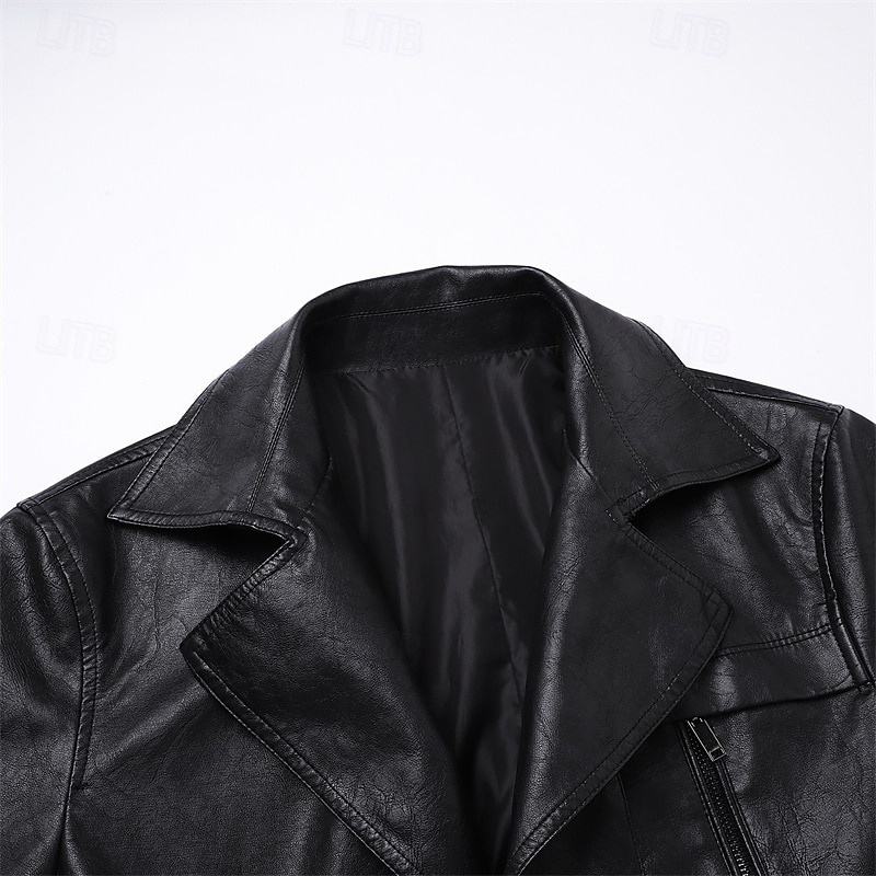 Herr Rock Trenchcoat Lång trenchcoat Semester Dagligen Vår Höst PU Läder Vindtät Ytterkläder Kläder Mode Klassisk Slät Ficka Kavajslag Enkelknäppt 2025 - $73.99 –P8