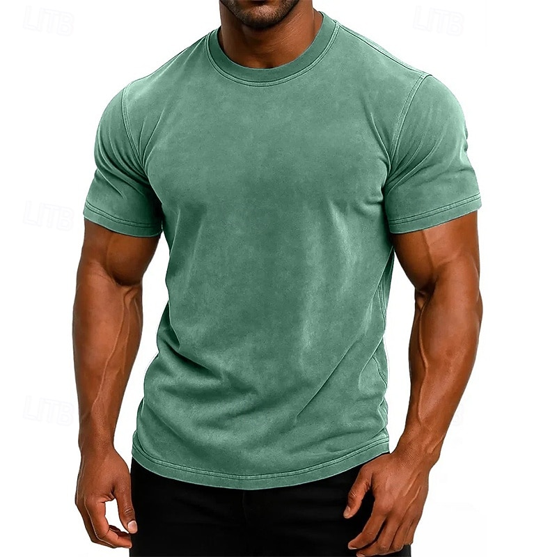 SoftFade™ Maglietta da Uomo T-Shirt Tee Top Manica Corta Maniche Corte Collo Alto Estate Colore Solido Vintage Garment Dyed Lavato Casual Vacanze Street Blu Viola Top Tee per Uomini del 2026 a $28.99 –P8