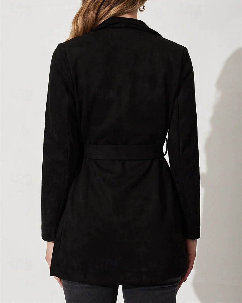 Dam Kavaj Bekväm Lappverk Elegant Mode Utomhus Slät Utekväll Ledigt / vardag Helgen Cardigan Normal Kavajslag Normal Långärmad Ytterkläder Svart Brun Vår Höst 2025 - $26.99 –P7