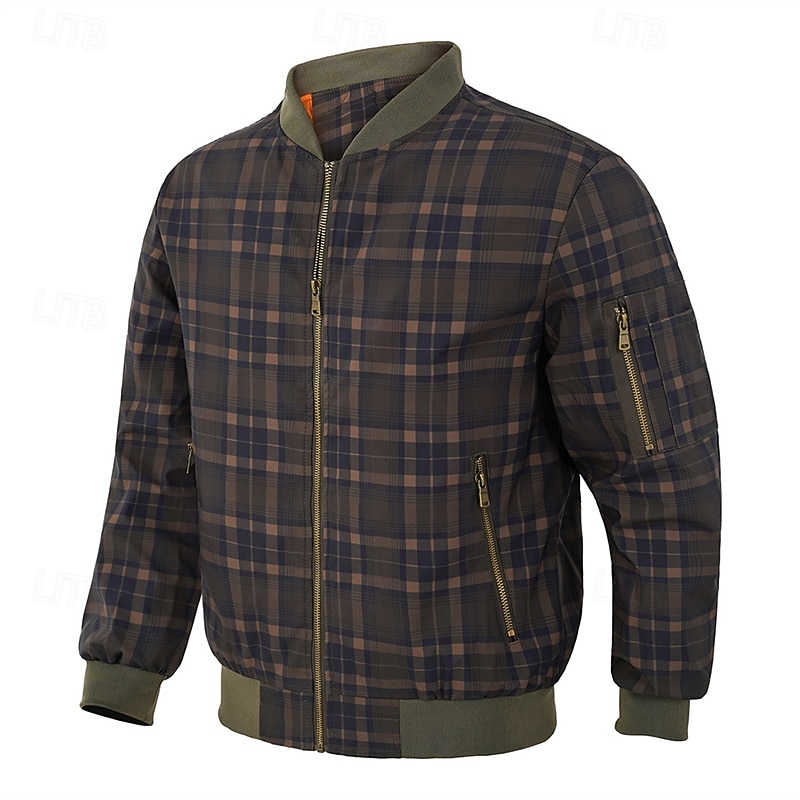 Per uomo Giubbotto bomber Giacca Casual Vacanza Quotidiano Caldo Tasca Autunno Inverno Plaid Moda Classico Collo alla coreana Regolare Verde scuro Verde militare Giacca del 2026 a $48.99 –P3