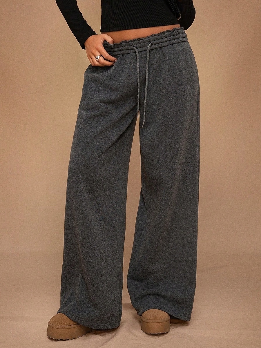 Femmes Joggings Jambe large Chinos Mode Streetwear Occasionnel Longueur complète Taille haute Uni Ceinture Élastique Confortable Doux Élastique Extérieur Rue Gris clair Noir Blanche Rouge Ét de 2026 ? $29.99 –P7
