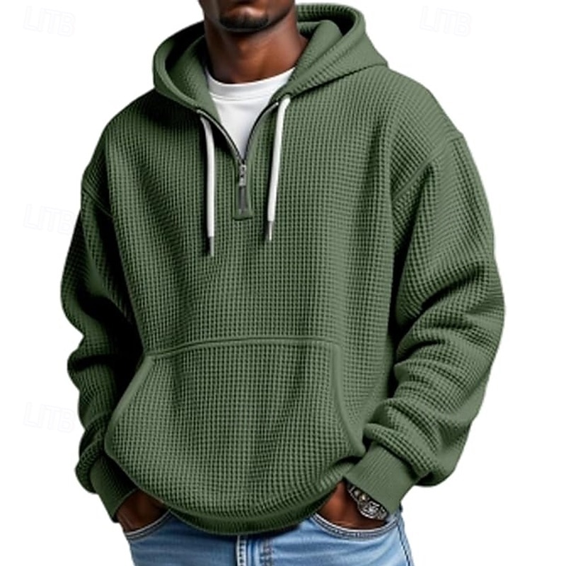 Per uomo Felpa con cappuccio Felpa con cappuccio a nido d'ape Felpa con cappuccio e zip corta Aalbicocca Bianco Verde chiaro Verde militare Rosso Con Cappuccio Semplice Tasca a marsupio Testurizzato del 2025 a $27.99 –P9