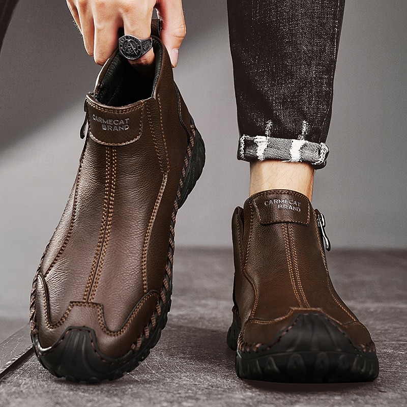 Homme Bottes Rétro Marche ancien Quotidien PU Confortable Bottes Mi-Mollet Mocassin Brun foncé Noir Gris Printemps Automne de 2025 ? $59.99 –P3