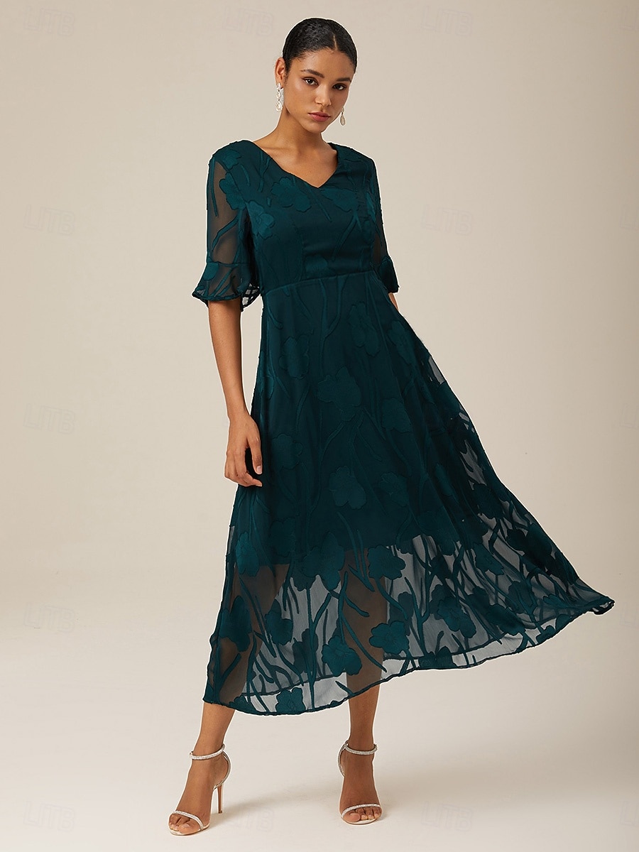 Dames Maxi-jurk Cocktail jurk Bruiloft gast jurk Semi-formele jurk A lijn jurk Elegant Werk Verjaardag Flutter mouw Bruiloft gast Cocktailparty Formele avonden Normale pasvorm Effen Kleur Effen Halve 2025 - $59.99 –P18