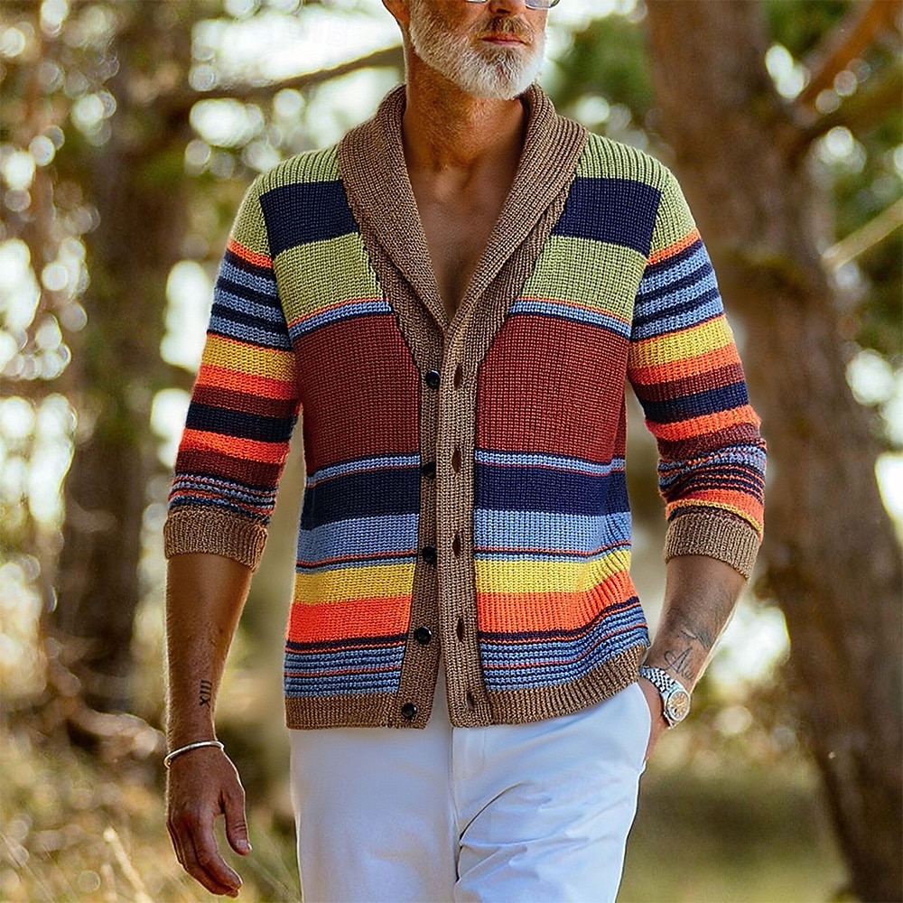 Herr Cardigan Tröja Beskuren tröja Stickad tröja Ribbad Sticka Vanliga toppar Knappar Rand Sjalslag Mode Klassisk Semester Dagliga kläder Kläder Höst Vinter Vinrött M L XL 2025 - $33.99 –P1