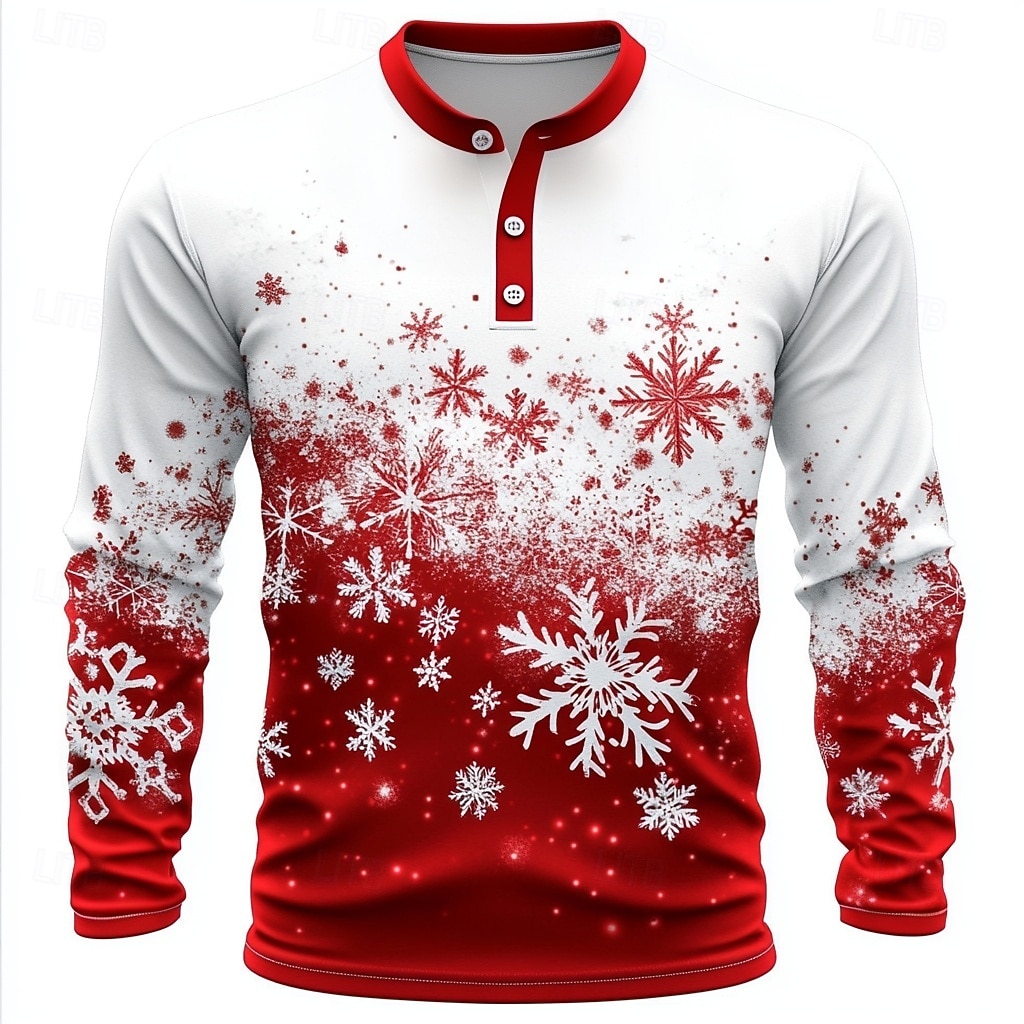 Homme Noël Motif de flocon de neige Chemise Henley manche longue Mode Mignon Quotidien Occasionnel Fête Sortir Hiver Printemps & Automne Rouge Henley T-shirt Henley de 2025 ? $24.99 –P1
