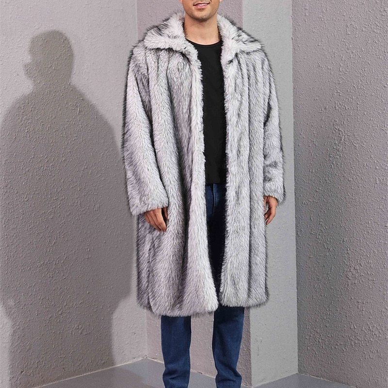 Herren Freizeitjacke Kunstpelzmantel Urlaub Täglich Thermowarm Plüsch Herbst Winter Einfach Mode Streetwear Revers Lang Weiß Gelb Kamel Grau Jacken 2025 - $58.99 –P2