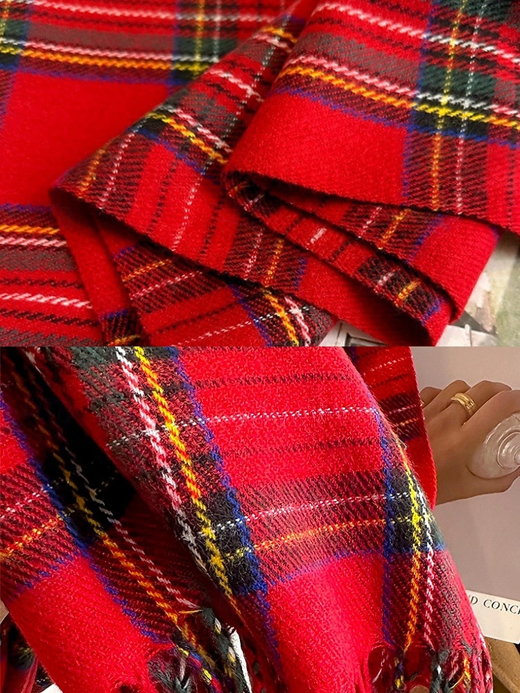 Juleruteskjerf til dame, varmt vinterskjerf med tartan og frynser, koselig motetilbehør til høytidsfester og utendørs bruk 2026 - $18.99 –P10