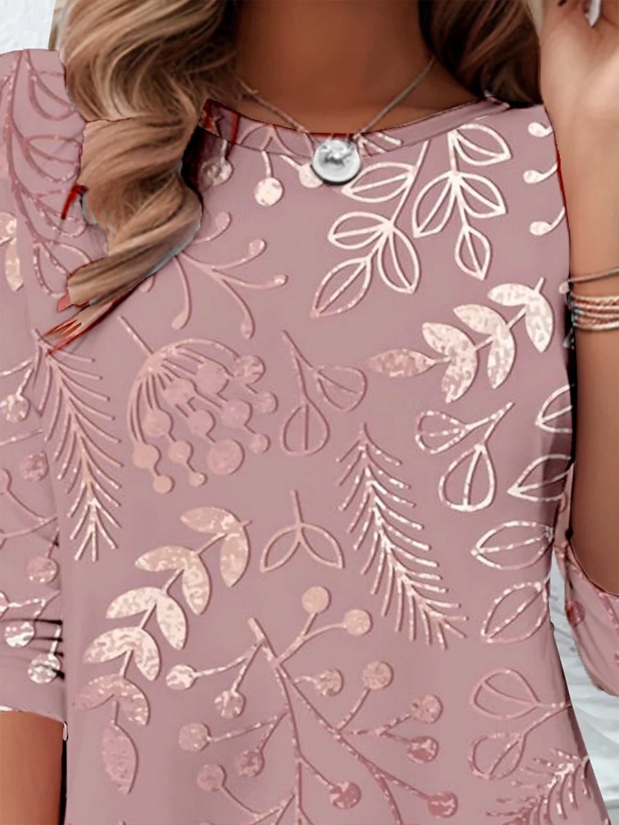 Dámské Tričko Tisk Květinový Grafika Abstraktní Vinobraní stylové Klasické Dlouhý rukáv Tričkový Kulatý Běžné topy Denní Bílá Světlá růžová Jaro Podzim Zima 2026 - $24.99 –P5